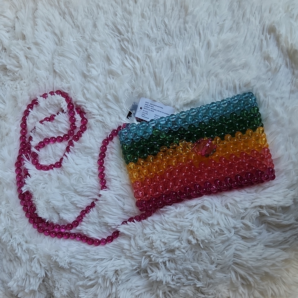 Rainbow Pattern Colorful Beaded Crossbody Cross Body Bag